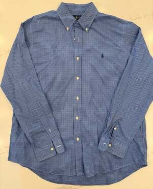 Ralph Lauren Classic Fit Blue Plaid Long Sleeve Button Down Shirt